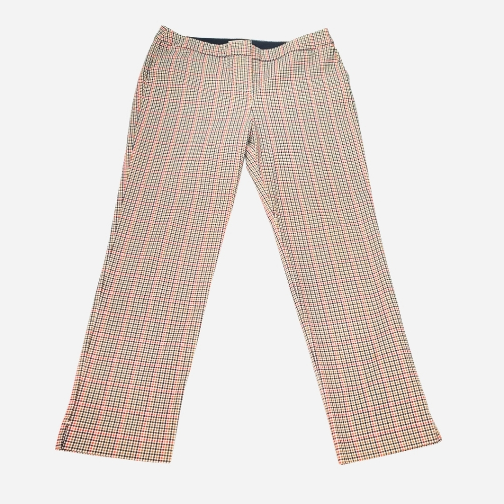 Boden Ankle Cropped Plaid Pants in Beige, Black & Pink
